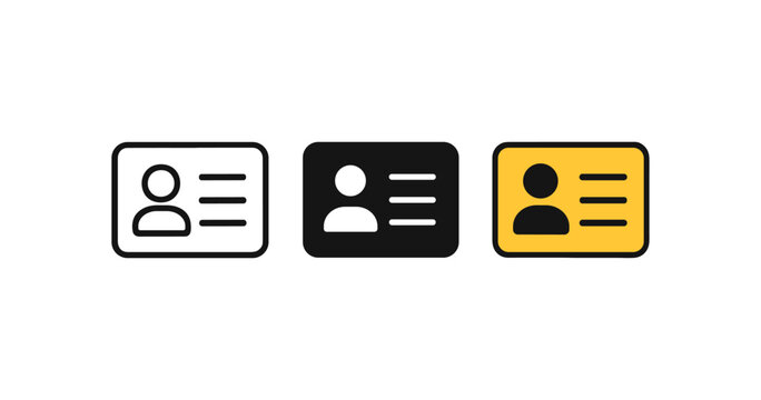 Minimalist id card icons set: black, white, yellow variations for identification design