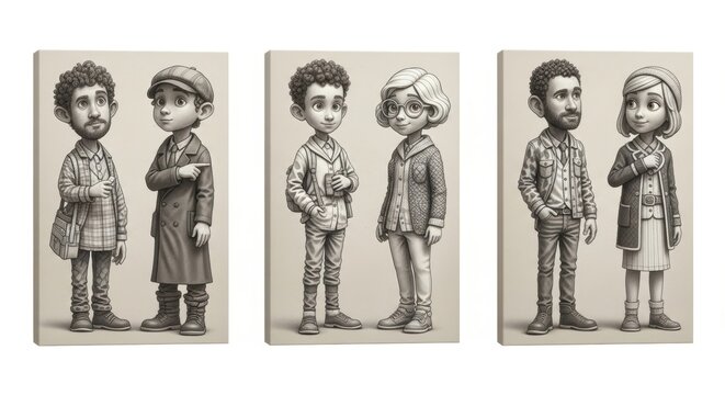 Vintage black and white photo illustration of a man and woman in retro fashion poses for business people art