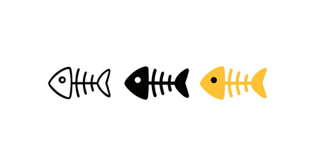 Fototapeta premium Minimalist fish skeletons: simple black and yellow fishbone icons