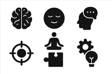 Mental Resilience Icons. Mental resilience. Filled icon set of mental resilience: brain icon, calm face,