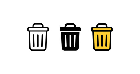Fototapeta na wymiar Minimalist trash bin icons in outline, solid, and colorful styles