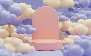 Pastel 3D Podium with Colorful Clouds for Product Display