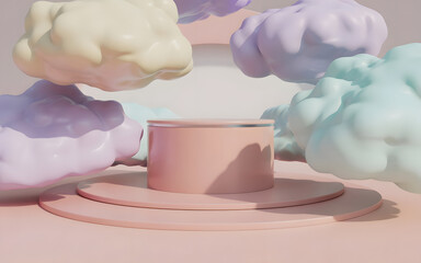 Pastel 3D Podium with Colorful Clouds for Product Display