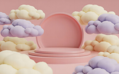 Pastel 3D Podium with Colorful Clouds for Product Display