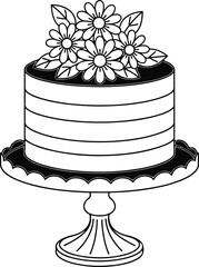 Elegant Wedding Cake Line Art Floral Monochrome