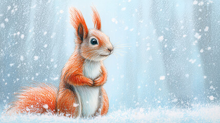 Eichhörnchen im Winterwald – Tierillustration 