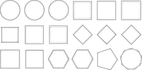 Geometric shapes collection with dashed and solid line outlines