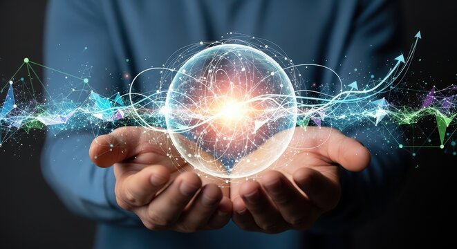 Global network sphere held in hands, representing innovation and connectivity. Teamwork Business Technology, Teamwork Business Meeting, Teamwork Real Estate Business.