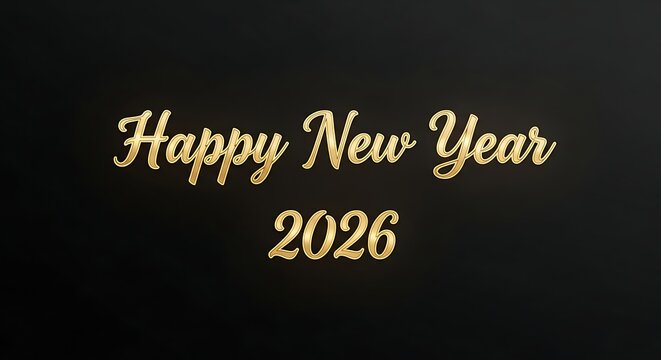 Golden happy new year 2026 wishes with sparkling effect on black background