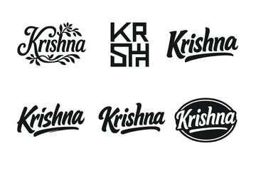 Fototapeta premium Krishna Lettering Variations. Krishna Sigil. Set lettering. harmonious lettering variations of the same emblematic concept, each with different artistic