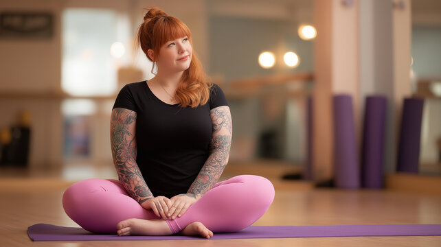 Soft light fills the space while a confident woman embraces peace during her yoga practice Generative AI