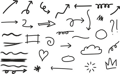 set of hand drawn arrows in white background