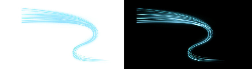 PNG image of Blue light trail effect. Wavy neon speed line or fiber optic path. Glowing motion blur streak. Isolated transparent PNG overlay. © towsif