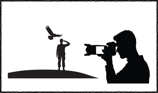 Silhouette artwork showing respect for military service and artistic pursuit