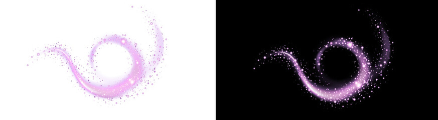 PNG image of Pink glitter swirl. Magic particle light trail. Sparkling cosmetic effect. Isolated transparent PNG overlay.