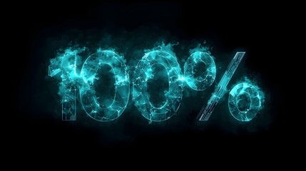 A high-impact, abstract digital illustration of the number "100%" rendered with a futuristic, high-tech aesthetic.