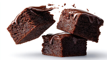 Delicious Chocolate Brownies with Molten Chocolate Glaze in Dynamic Arrangement for National Brownie Day, National Brownies at Brunch Month