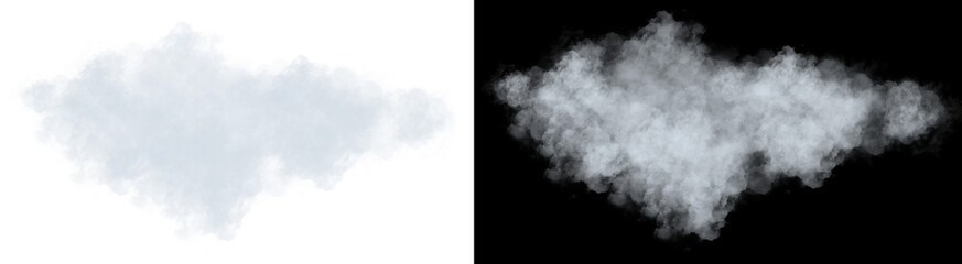 Realistic white smoke cloud. Soft fog or vapor overlay. Isolated transparent PNG element for sky or design.