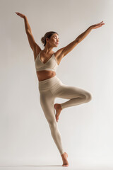 Fototapeta premium A person gracefully poses in a serene environment, showcasing stylish yoga attire and body balance Generative AI