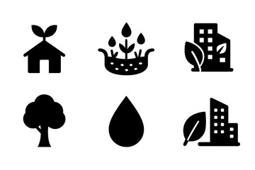 Green Infrastructure Icons. Green infrastructure. Filled icon set of green infrastructure: green roof, rain