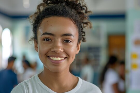 Smiling young girl in classroom setting