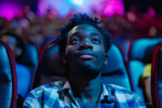 Young man watching a movie in a theater
