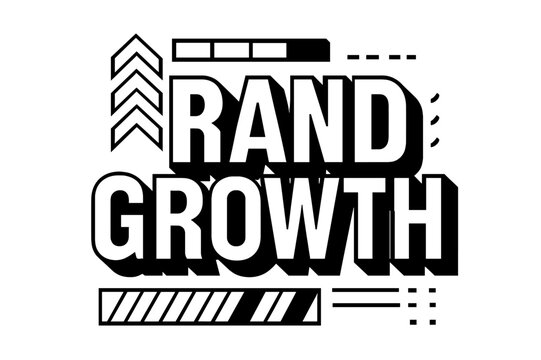 Bold Geometric Branding. Brand Growth ? bold block geometric lettering; thick uppercase with geometric serifs, heavy outer outline, strong cast shadow; stacked