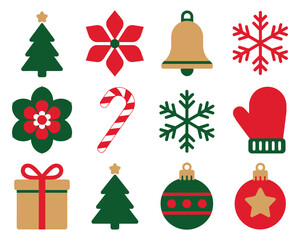 A collection of festive Christmas ornaments and symbols are displayed in a grid.