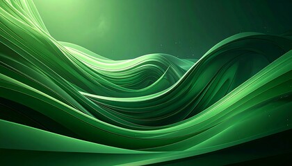 Flowing, smooth, curved green waves against a soft, hazy green background, suggesting movement and serenity