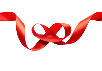 A flowing red ribbon tied in a heart shape, isolated on a transparent background