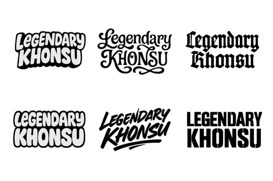 Khonsu Lettering Styles. Legendary Khonsu. Set lettering. harmonious lettering variations of the same emblematic concept (Funky cartoon-style lettering,