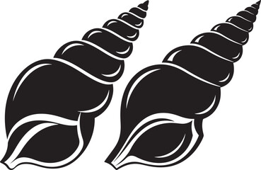 Fototapeta premium Two black spiral seashells in a distinctive silhouette style