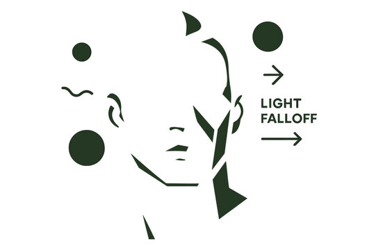 Chiaroscuro Portrait Geometry. Conceptual Portrait ? Chiaroscuro Lines. A face half-lit by a narrow beam; bold shadow planes carve geometry. Small arrow notes