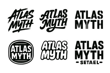 Atlas Emblem Variations. Atlas Myth. Set lettering. harmonious lettering variations of the same emblematic concept, each with different artistic interpretation