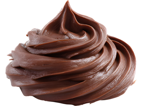 Swirl of chocolate ganache topping isolated on transparent background, symbolizing sweetness and dessert decoration.