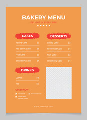 Modern Bakery Menu Template | Editable Food Menu Design | Cafe & Dessert Menu Layout