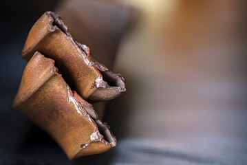 Recycled copper profiles, industrial non-ferrous metal scrap in close-up view