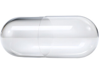Transparent capsule pill isolated on transparent background, ideal for medical, pharmaceutical, or health-related design concepts.