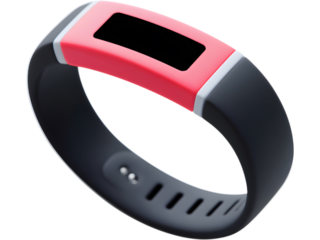 Smart fitness bracelet with black and pink strap isolated on transparent background, representing modern activity tracking technology.