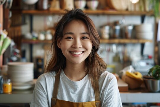 Young woman smiling in a cafe