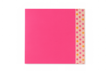 Pink sticky note with polka dot strip, colorful paper for reminder, message, or organization on transparent background