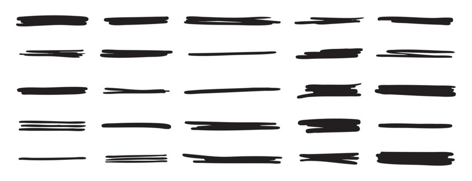 Black underline stroke set. Hand drawn highlight lines. Bold marker strokes for text emphasis design