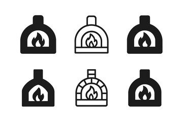 Outdoor Barbecue Logo Set. Home barbecues and outdoor kitchens. Icon set. Set Logo of home barbecues and outdoor kitchens: outdoor pizza oven with flames.