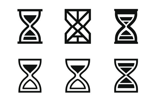 Creative Hourglass Logos. Planning a productive day with specific time slots for tasks. Set Logo of Planning a productive day with specific time slots for