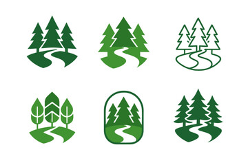 Nature Therapy Logos. Nature-based therapies for mental health. Set Logo of Nature-based therapies for mental health: walking path through forest. Icon set.