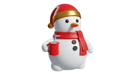 A cheerful snowman sipping hot cocoa ready for winter festivities spreading joy and warmth in on transparent background
