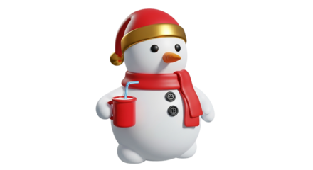 A cheerful snowman sipping hot cocoa ready for winter festivities spreading joy and warmth in on transparent background
