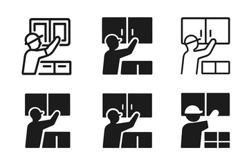 Kitchen Renovation Logos. Home renovation specialists remodeling kitchens. Icon set. Set Logo of Home renovation specialists remodeling kitchens: installing