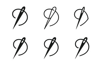 Sewing Logo Variations. Sewing and quilting projects. Set Logo of Sewing and quilting projects: needle threading a loop. Icon set. harmonious logo variations