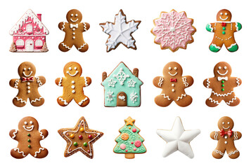 Fototapeta premium PNG Festive gingerbread cookies assortment, element set on transparent background